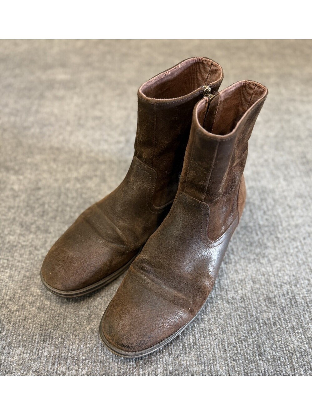 Aston Grey Brown Suede Side-Zip Ankle Boots Men’s Size 8